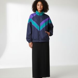 💜 Vtg 80s Vizor Nylon Jacket | Color Block | L 💚